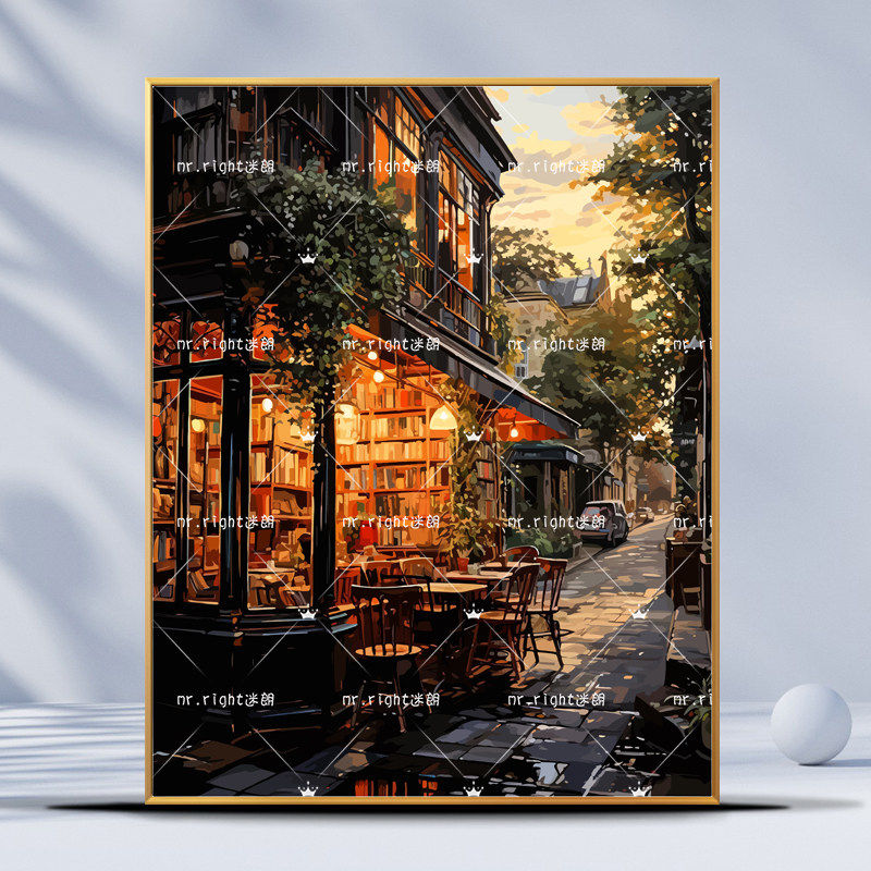 成人解压画数字油画diy填充手绘手工填色涂色玄关油彩画 晚霞书店