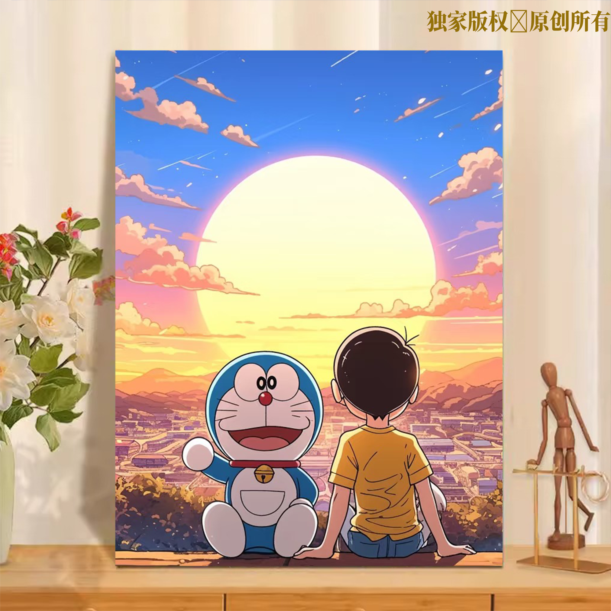 哆啦a梦数字油画diy填色手工填充油彩画手绘卡通动漫减压装饰画