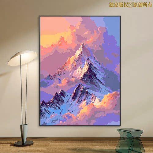 成人解压画数字油画diy填充手绘手工填色涂色玄关油彩画粉色天空