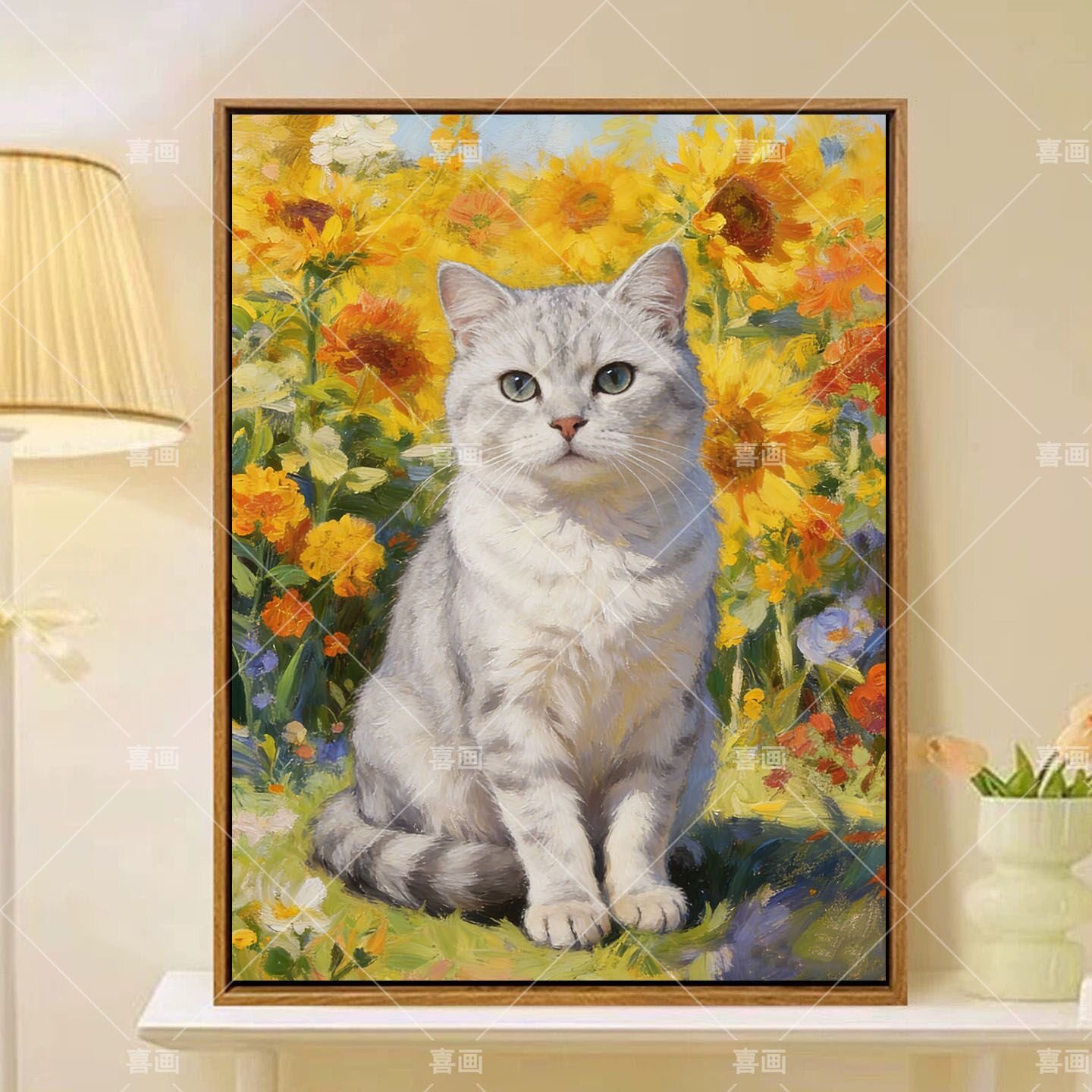 成人解压画数字油画diy填充手绘手工填色涂色玄关油彩画 银渐层猫