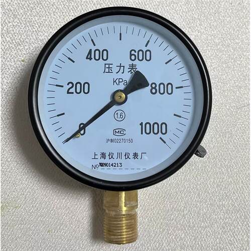 压力表直径100mm 0～1000kpa型号Y-100上海仪川仪表厂径向M20X1.5