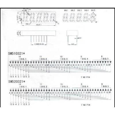 LED数码显示模块 数字模块五位0.32寸红LED数码管共阳SM510321D3B