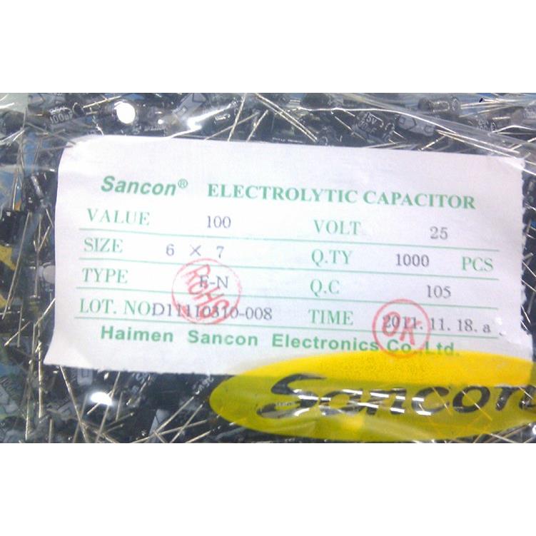 直插铝电解电容100UF 25V 6*7 海门三鑫Sancon 全新 一包1K