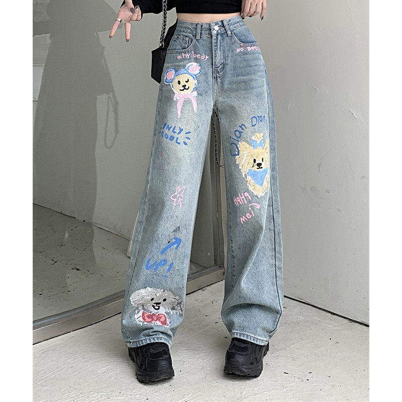 300斤大码美式涂鸦印花阔腿女设计感小众宽松显瘦长裤,女装/女士精品,大码裤装,淘宝优惠券,粉丝福利购,淘宝优惠卷
