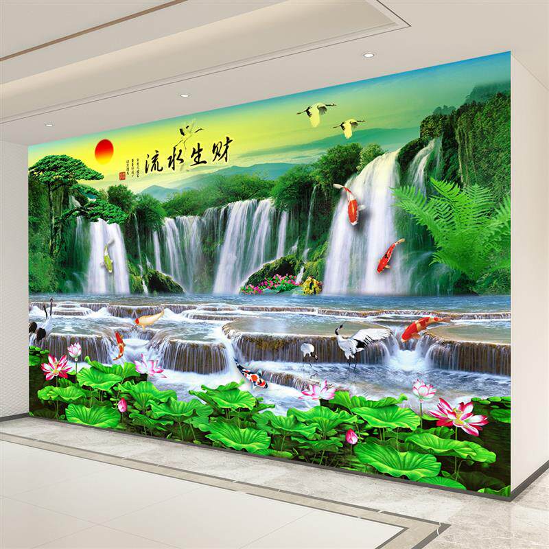 5d立体墙贴山水画背景墙客厅壁画3d装饰画自粘墙壁墙画贴画贴纸