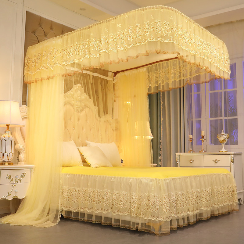 u型轨道蚊帐家用双人厚伸缩婚庆1.5m床1.8米床三开门2m导轨公主风