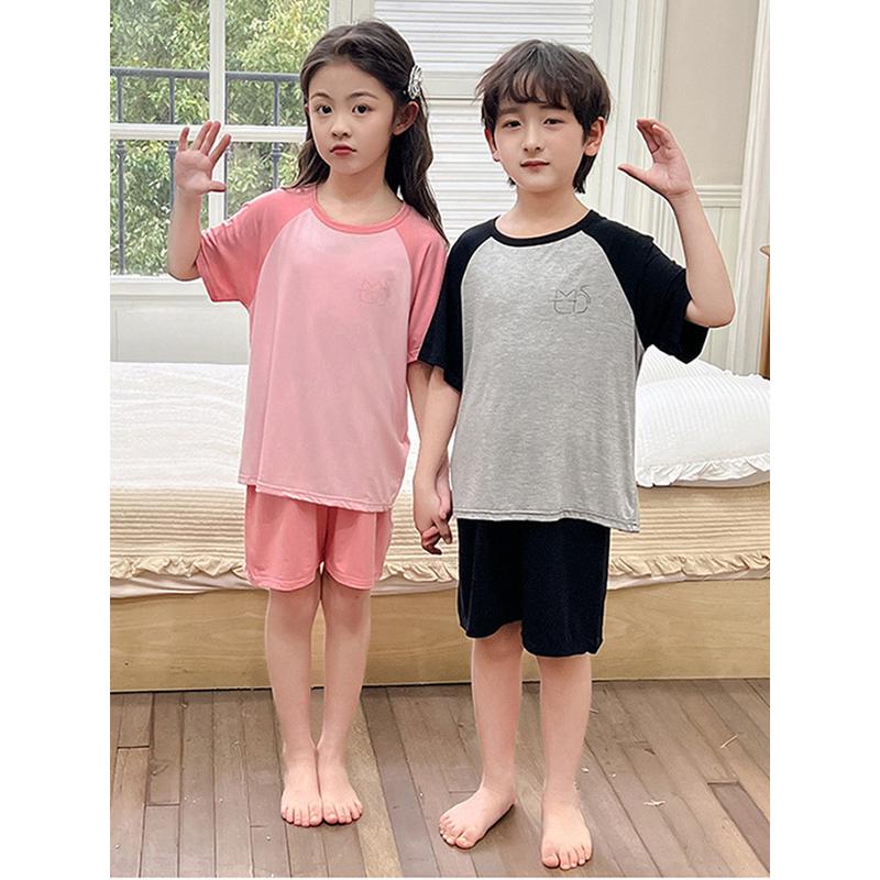 莫代尔儿童睡衣夏季薄款男童短袖短裤冰丝女童家居服中大童空调服