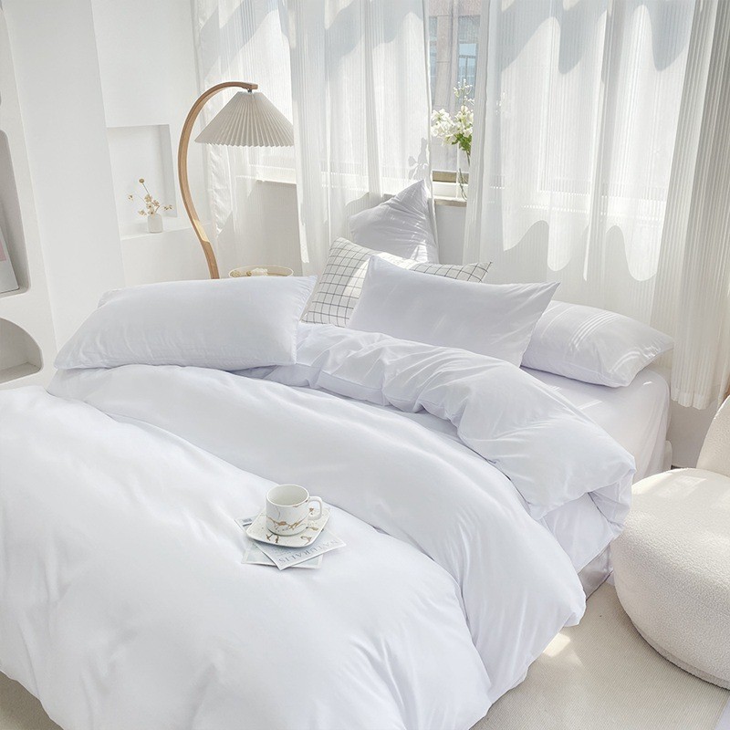 宾馆酒店四件套床上用品民宿被子床单被套纯白色被褥全套一整套七