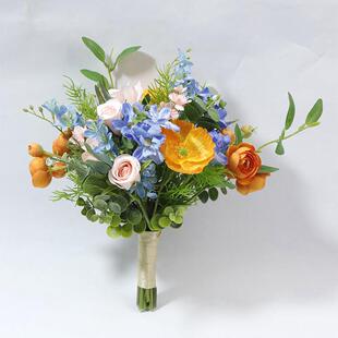 艺雅阁591家居花艺商业活动婚礼新娘手捧花香槟色仿真花花束橘色