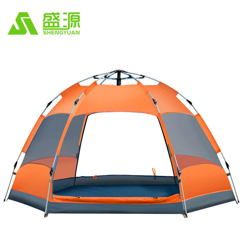 盛源3-4-5人双层双门防晒用品户外露营六角自动帐篷
