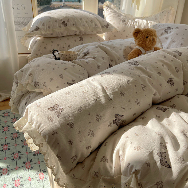 法式田园风春夏慵懒阳光舒柔亲四件套肤温暖花边款双人床上用品