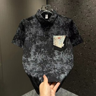 新款 POLO衫 厂家夏季 星空扎染短袖 休闲百搭 男士 潮牌高级感贴布半袖