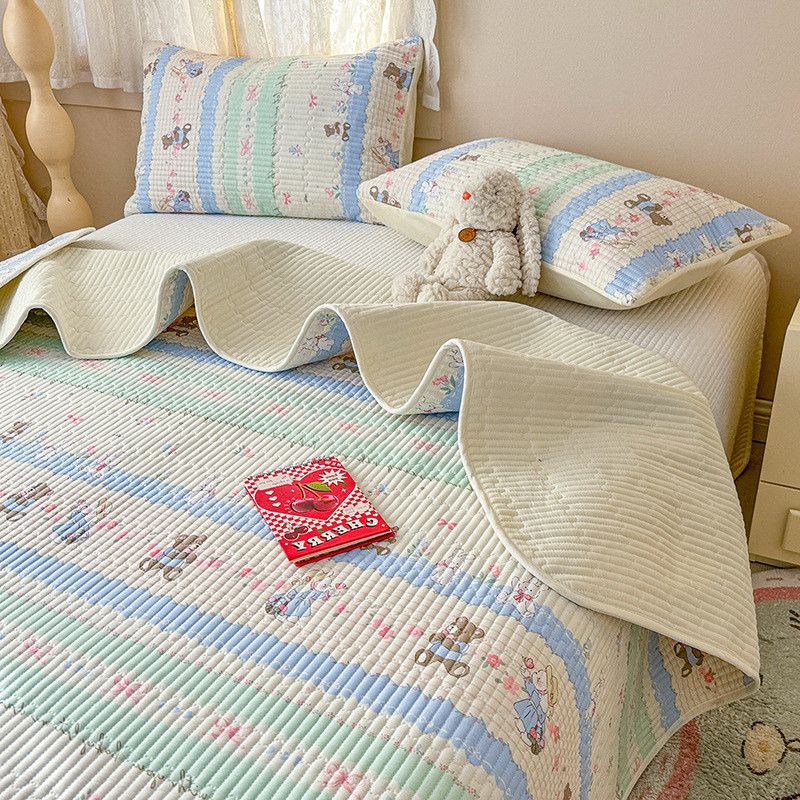 ins加厚全棉卡通床盖小清新夹棉床单家用学生宿舍床盖榻榻米炕盖