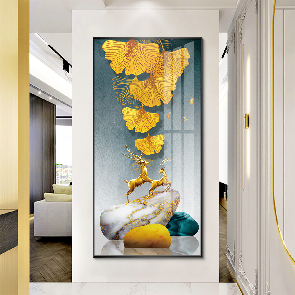 速发石来运转新中式玄关装饰画走廊楼梯玄幻挂画晶壁画背景墙轻奢图片