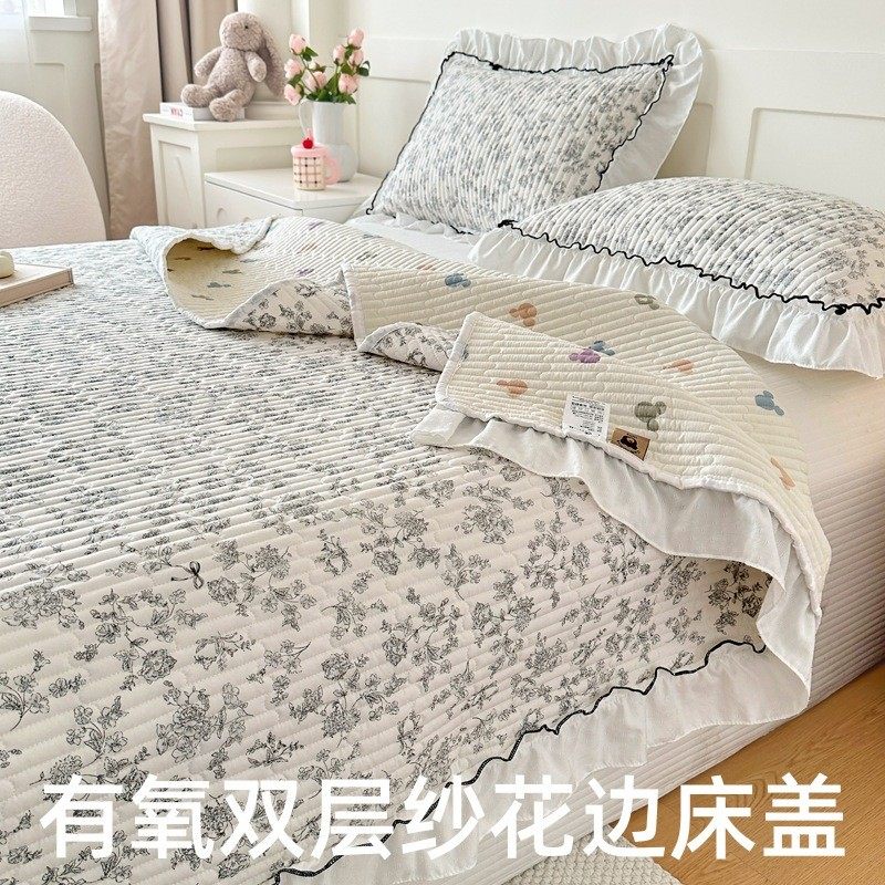 小碎花双层纱夹棉床盖单件四季通用榻榻米加厚床单三件套南通家纺,床上用品,床裙,淘宝优惠券,粉丝福利购,淘宝优惠卷