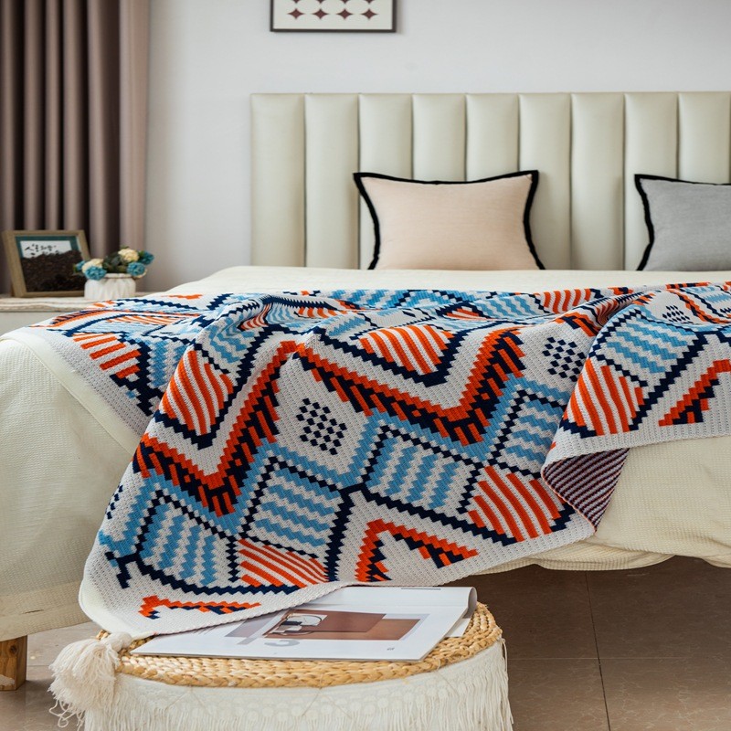 10050乌克丽丽针织毯民宿多用毯空调盖毯民族风针织流苏床尾毯