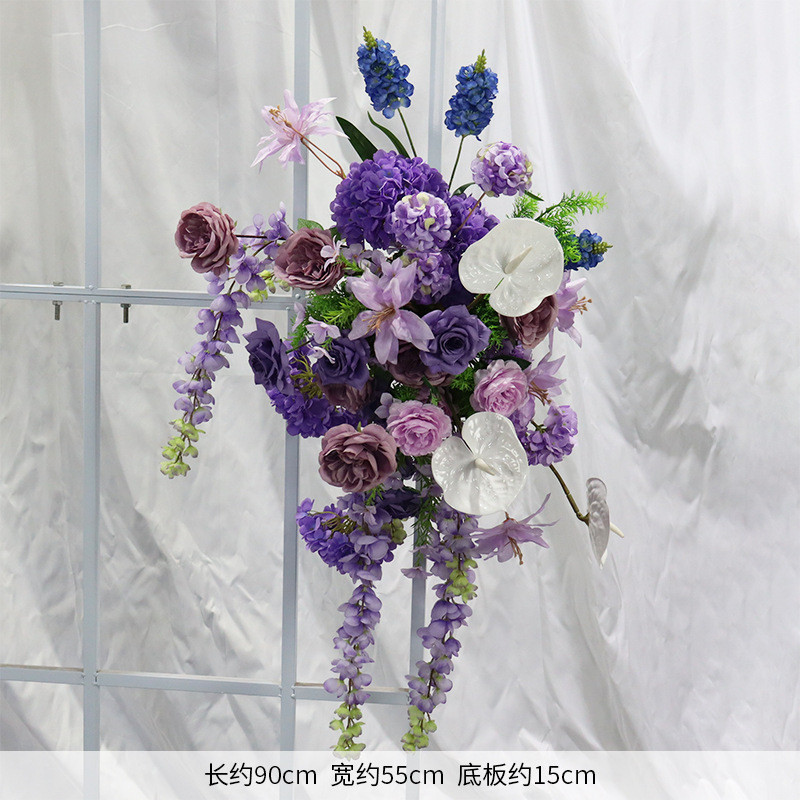 婚庆仿真装饰花紫色系路引花婚礼堂地排舞台布置成品花艺软装挂花