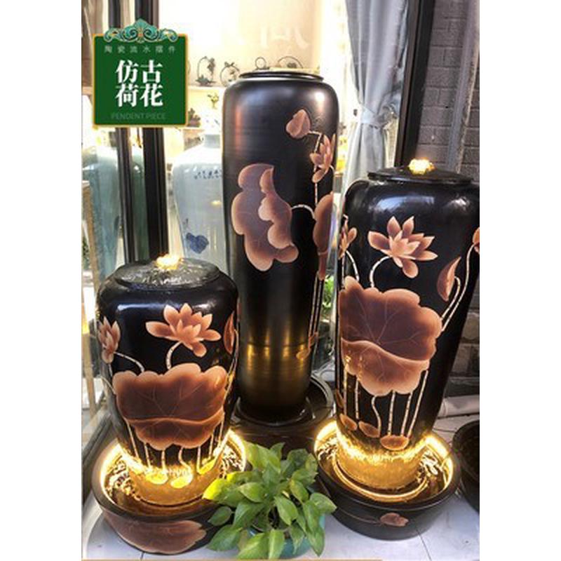 陶瓷招财循环流水系喷泉落地景观瓶客厅会所乔迁新中式加湿器摆件