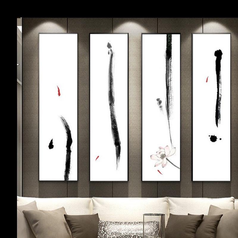 客厅中式新国画玄关禅意墙画竖版装饰画餐厅字画挂画水墨茶室背景