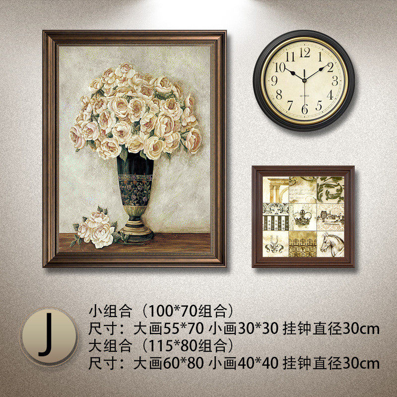 美式组合餐厅装饰画带时钟欧式客厅挂画钟表法式画沙发背景墙壁画