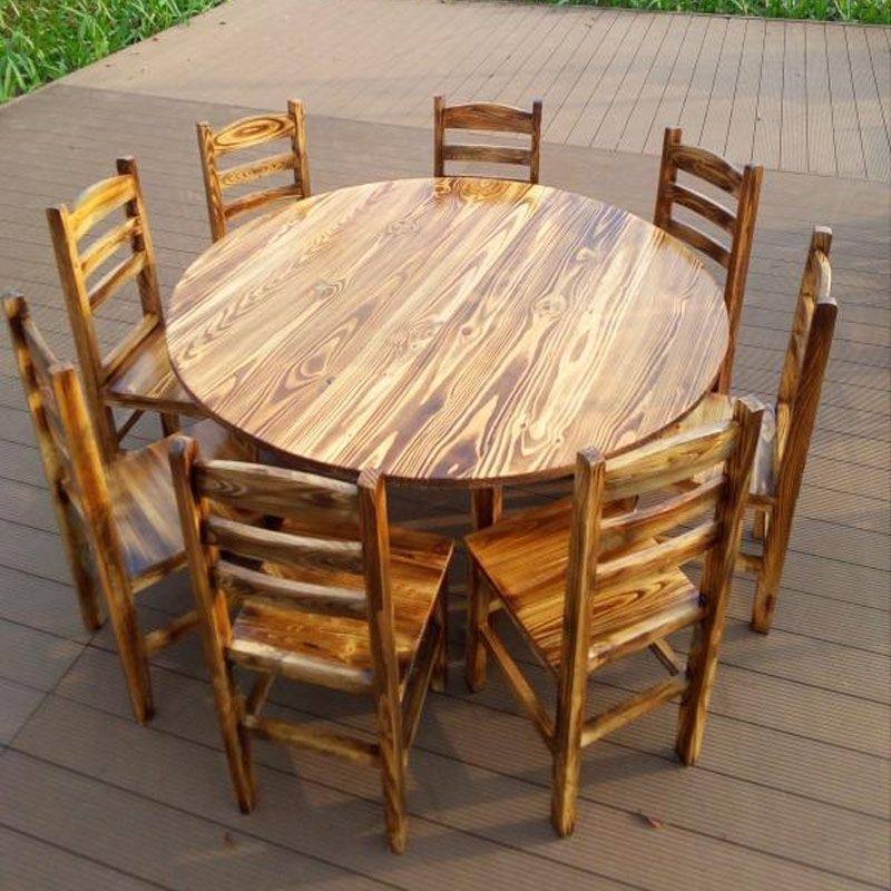 实木餐桌圆桌商用带转盘快餐桌椅小吃店桌椅复古农家乐碳化木桌椅,住宅家具,实木餐桌,淘宝优惠券,粉丝福利购,淘宝优惠卷