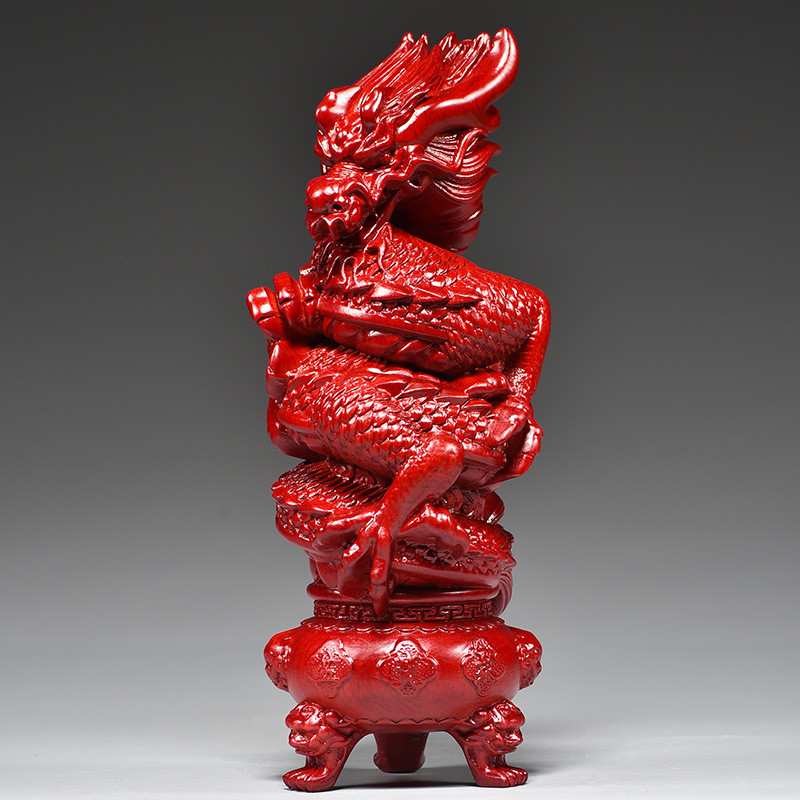红色木雕十二生肖家居新中式盘龙龙摆件客厅办公桌面装饰工艺礼品