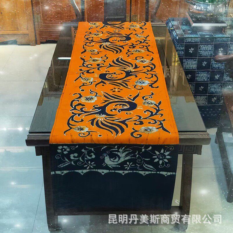 上新民族长餐桌绣花布中式现代简约桌旗复古风刺绣桌旗