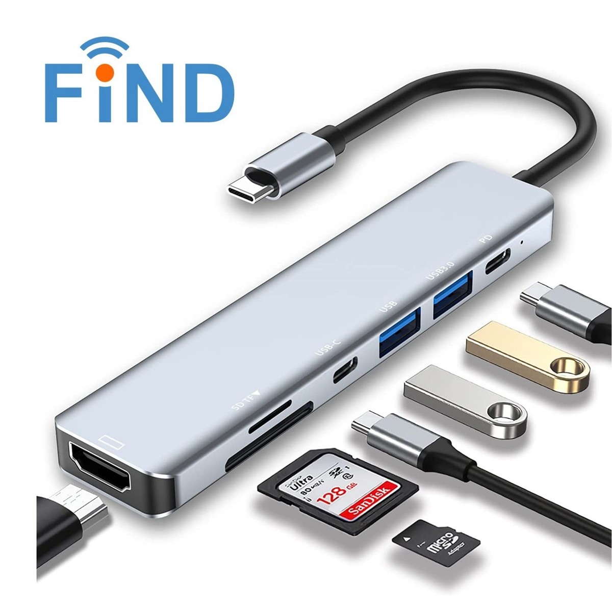 跨境type-c转hdmi4K转换器7合一扩展坞 USB-C TO TF/SD读卡器