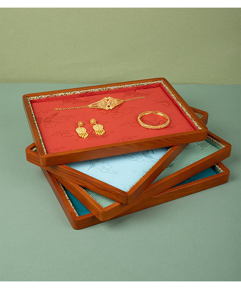 Ювелирная упаковка 实木仿刺绣珠宝首饰展示盘戒指手镯看货盘珠宝翡翠托盘首饰收纳盘