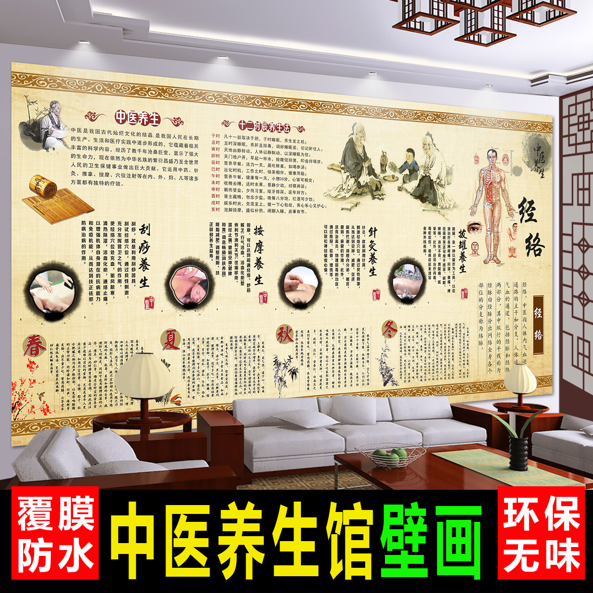 中医养生馆挂图美容院装饰画广告宣传画拔罐艾灸推拿针灸足疗海报