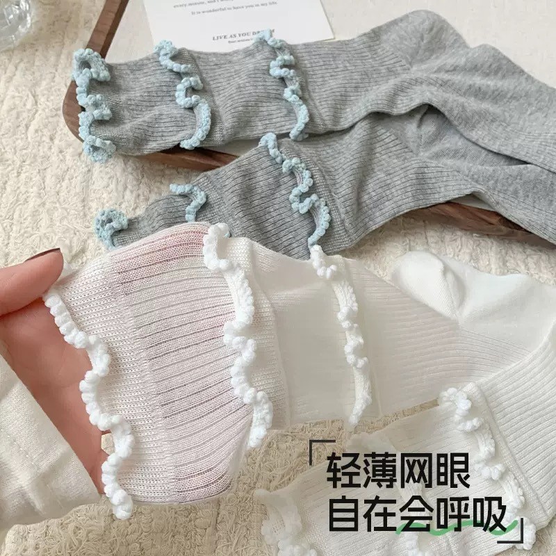春夏2025新款爆款乐福鞋袜子女款中筒袜花边春夏薄款无骨堆堆长袜