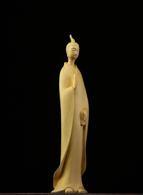 黄杨木雕古体禅意西方三圣像家居北魏装饰摆件玄关工艺品木