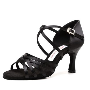 红谛莎专业拉丁舞鞋女成人黑色五带软底伦巴高跟表演比赛舞蹈鞋