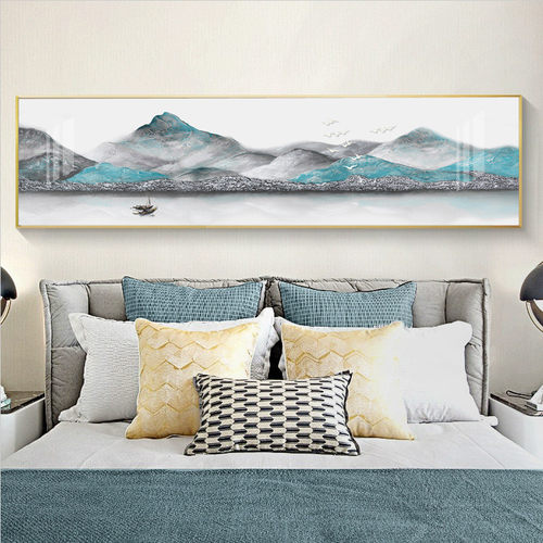 卧室床头装饰画山水横版客厅挂画清新风景墙壁画北欧现代简约挂画