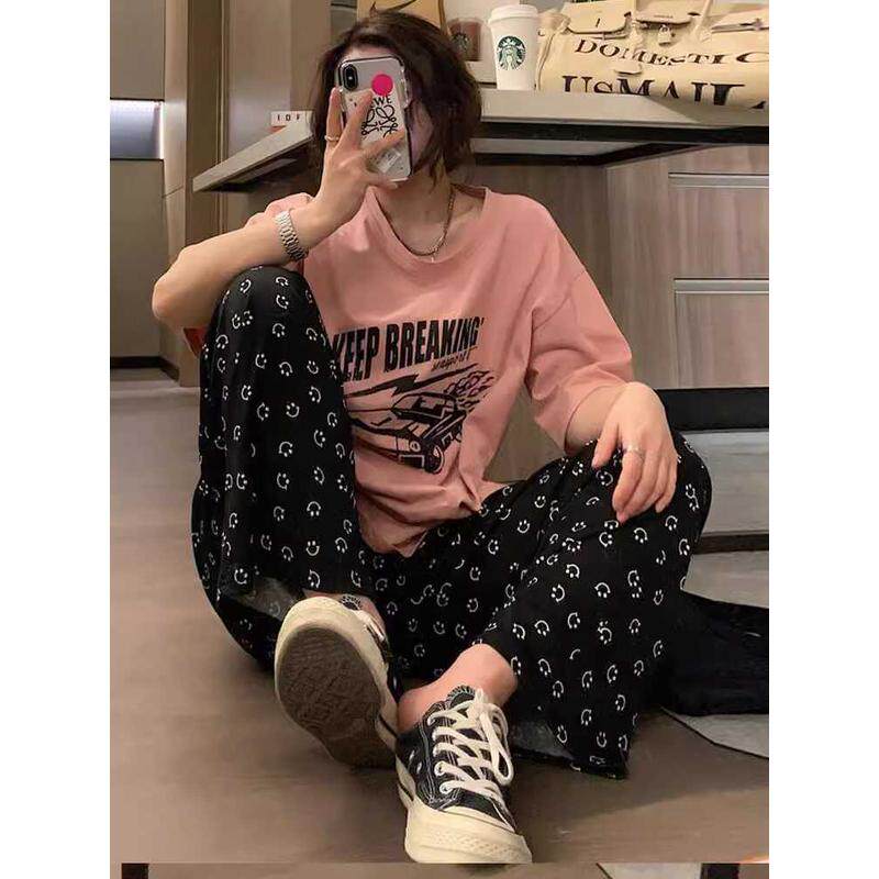 大码梨形身材女胖妹妹mm夏季新款显瘦垂感冰丝直筒阔腿裤