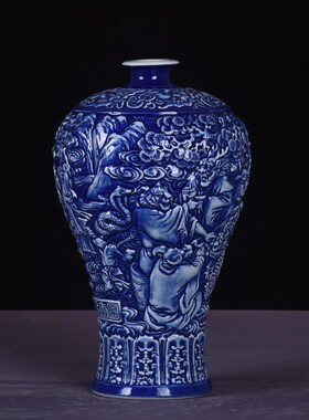 创意中国风格装饰品陶瓷花瓶仿古手工雕刻中式插花客厅瓷器摆件