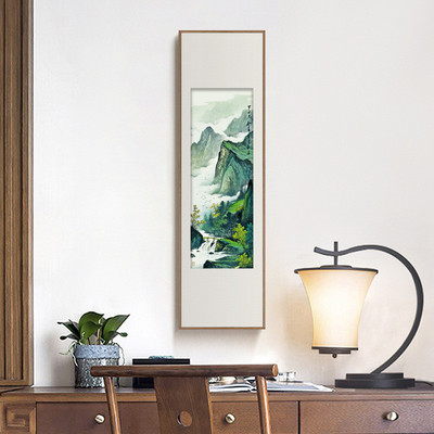 落叶秋声新中式挂画玄关装饰画竖版细长条禅意日式原木风风景壁画