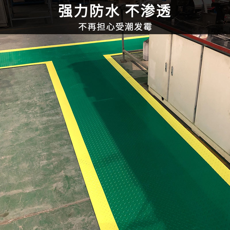 pvc牛津防滑垫绿色人字加地垫边黄耐磨耐压防水车间仓库垫子