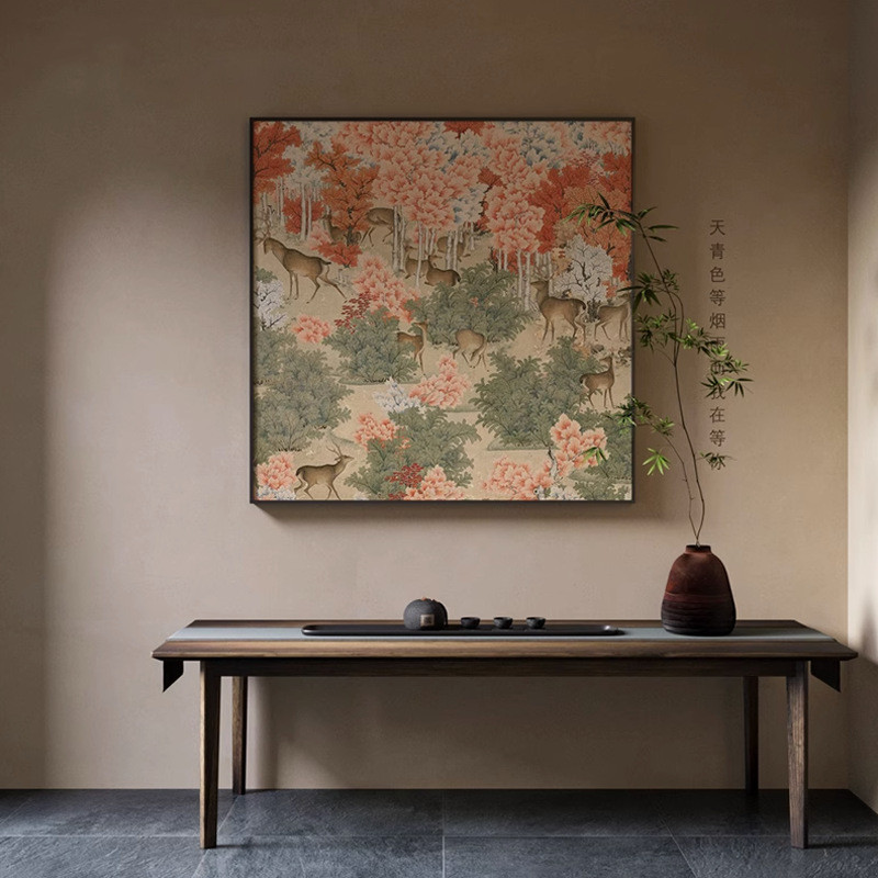 抽象中式装饰画入户玄关山水中国正方形古风客厅壁画风景挂画新风