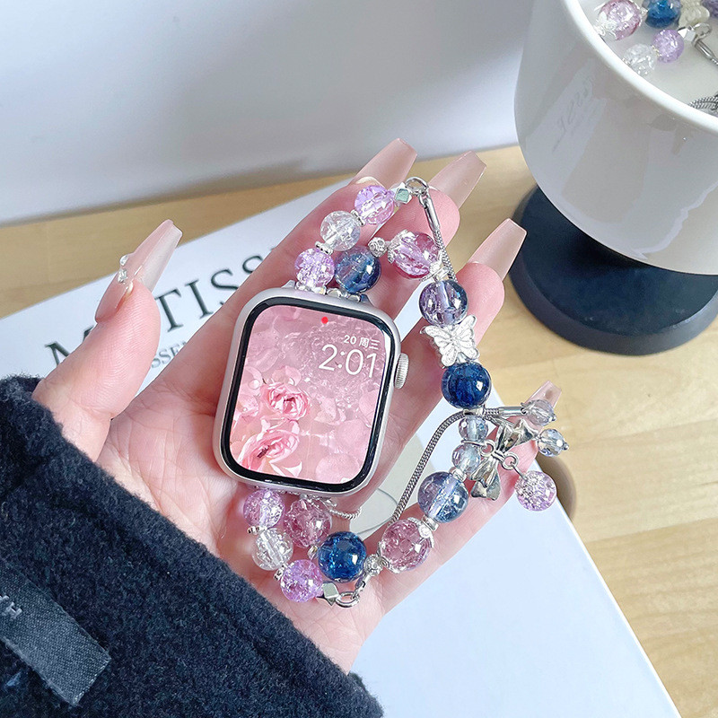 新冰透紫蝴蝶diy手链适用iwatch表带S8苹果S9手表8AppleWatch女款