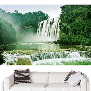 黄果树瀑布风景画流水生财招财山水画青山绿水客厅办公室墙贴壁画