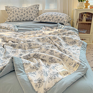 新款 双层纱夏被四件套小清新单双印花针织单夏被人150x200x230