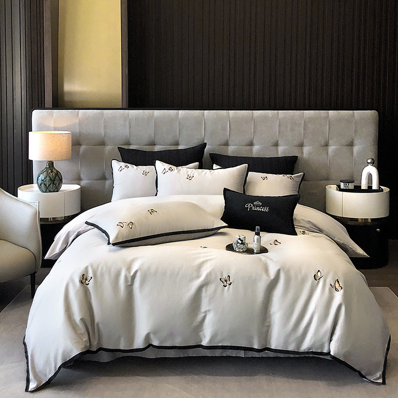 床单风100支长绒棉四件套高级感蝴蝶刺绣全棉被套轻奢床上用品1.8