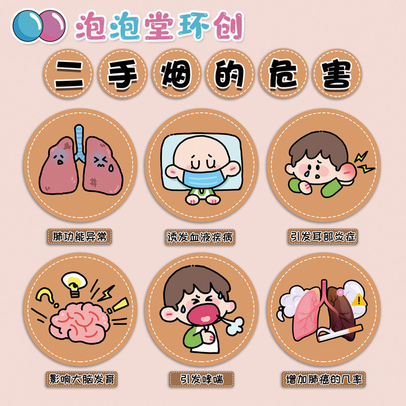 幼儿园小学吸烟有害健康二手烟的危害教育宣传世界无烟日海报贴画