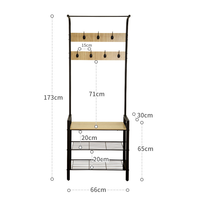 入户门廊铁木家具衣帽架简单易拆装挂衣架带鞋架坐垫货源