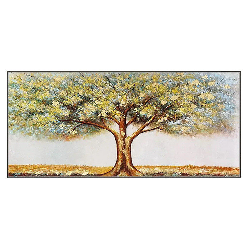 纯手绘油画金钱树挂侘寂风金箔抽象画客厅装饰画简约肌理玄关民宿