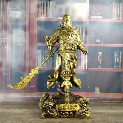 黄铜九龙关公 黄铜关公关帝神武 武黄铜像骑龙关公 开业工艺品