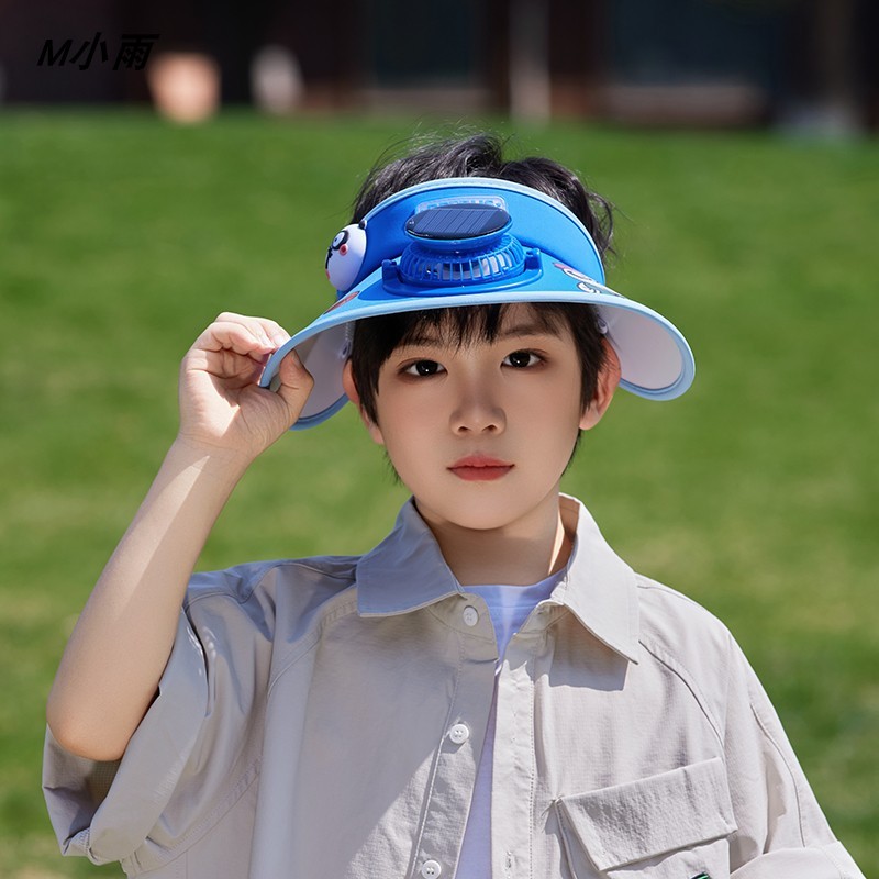 儿童遮阳帽夏季大帽檐太阳能充电风扇男童防晒帽女童空顶帽子小孩