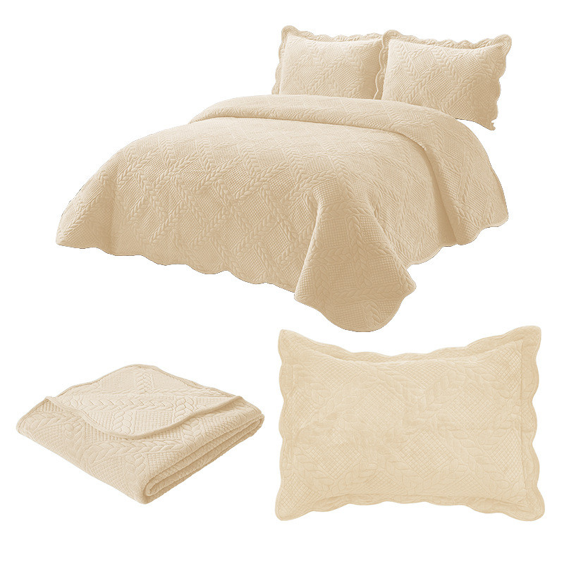 床上用品电脑绣花绗缝床盖 电脑绣 纯色三套件 四季通用 厂家直销