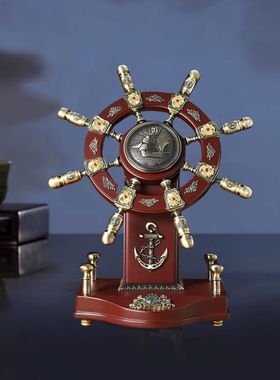 船舵领航新摆件实木老板办公室门厅招财摆设公司开业乔迁会议礼品